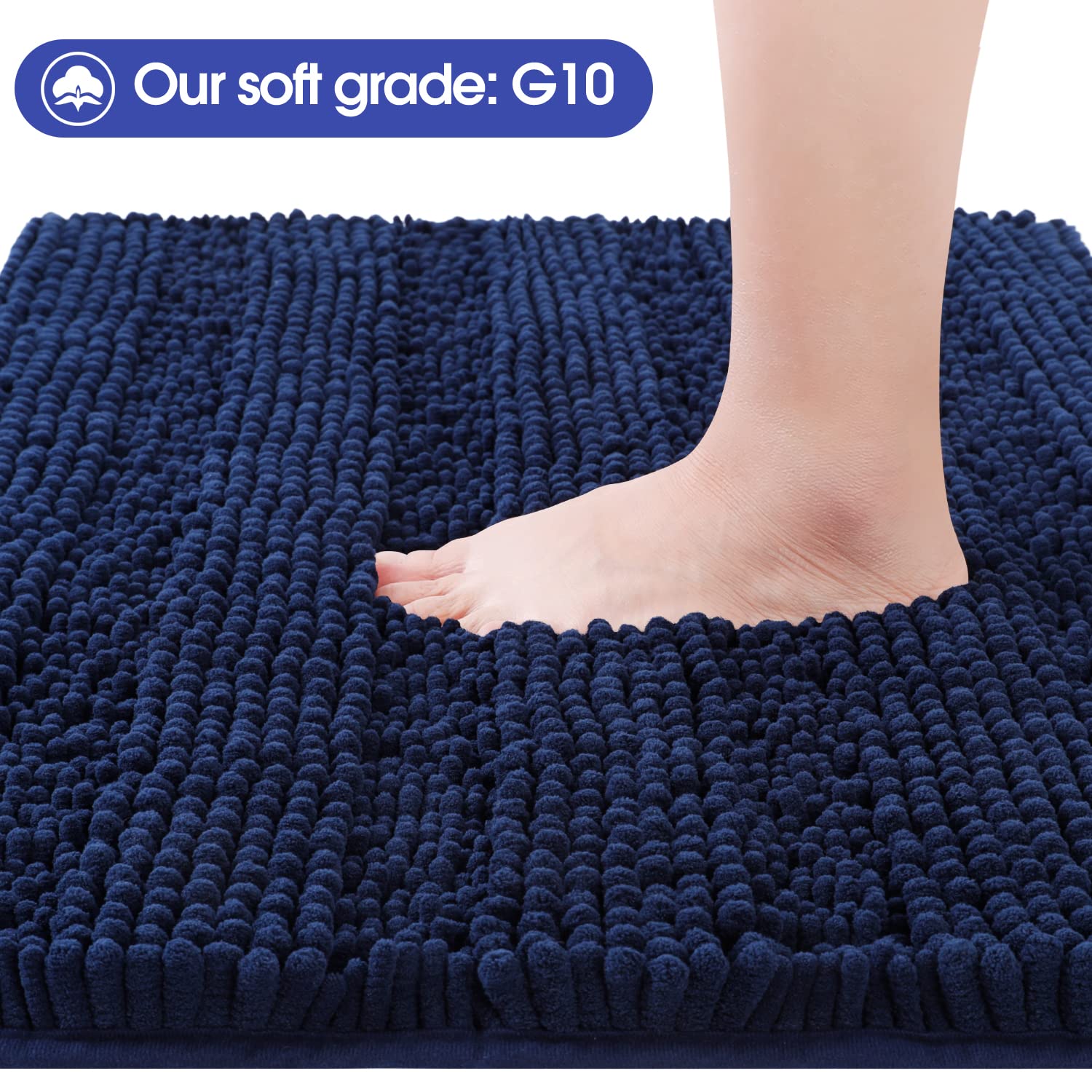 Accumtek Striped Navy Blue Bathroom Rug Mat 59X24 Ultra Soft, Non Slip Chenille Bath Rugs, Absorbent Plush Shaggy Bath Mats
